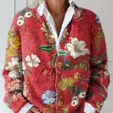 Women's Vintage Floral Art Print Buttoned Cardigan