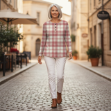 Emma - Blush Plaid Sweater