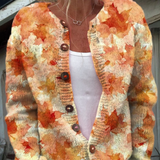 Maple Leaf Fall Art Print Buttoned Cardigan