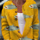 Vintage Fish Sardines Art Print Buttoned Cardigan