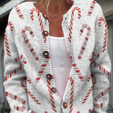 Festive Candy Cane Decorative Pattern Buttoned Cardigan