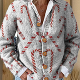 Festive Candy Cane Decorative Pattern Buttoned Cardigan