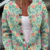 Summer Field Floral Pattern Print Buttoned Cardigan