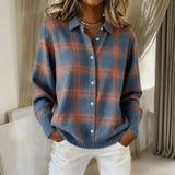 Alice - Blue and Orange Checked Cardigan