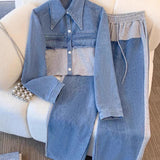 Natalie | Color-Block Cropped Jacket & Wide-Leg Pants Set