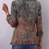 Zoey | Vintage Gradient Textured Print Ruffle Jacket