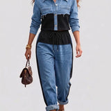 Natalie | Color-Block Cropped Jacket & Wide-Leg Pants Set