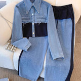 Natalie | Color-Block Cropped Jacket & Wide-Leg Pants Set